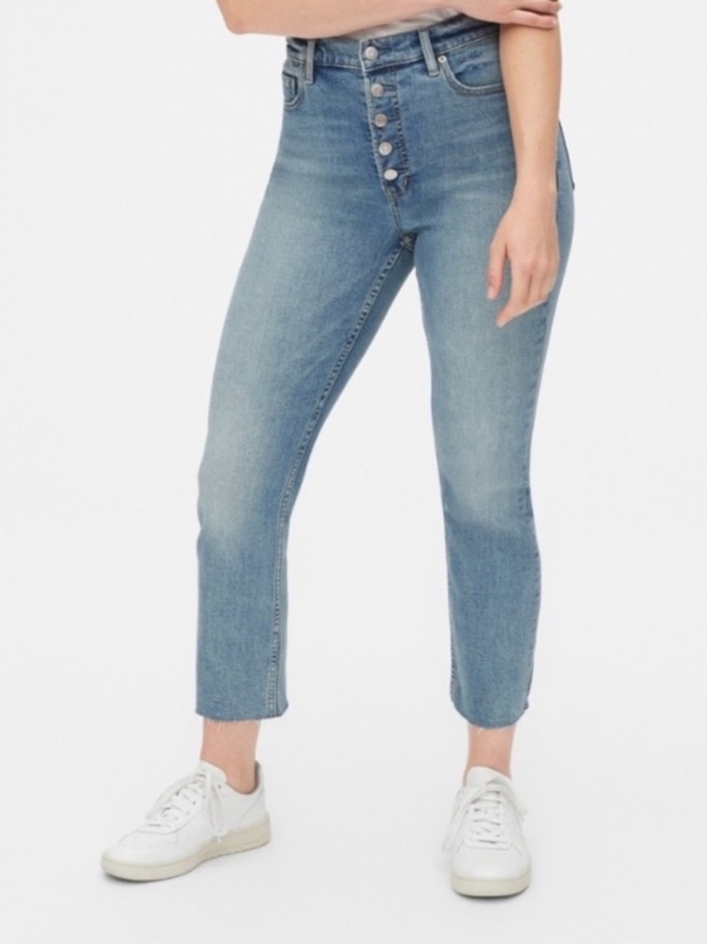 GAP High-Rise Cropped Button-Fly Jeans - Light Blue Denim 25P